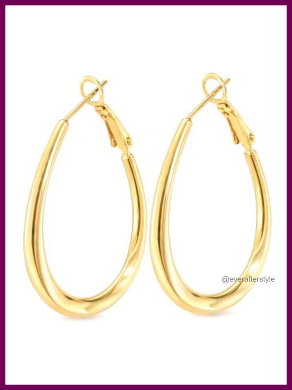 14k Gold Teardrop Hoop Earrings Oval Lightweight Hypoallergenic Spring Click
